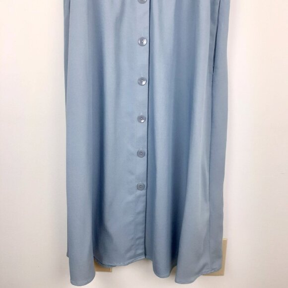 Ruffle Front Chambray Dress Size 10. Blue Midi Frilly Feminine Sun London Times - Picture 9 of 16